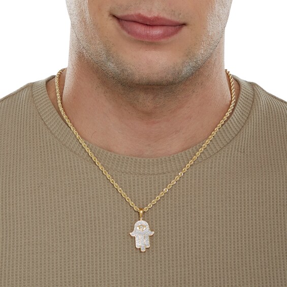 1/10 CT. T.W. Diamond Hamsa Necklace Charm in Sterling Silver with 14K Gold Plate
