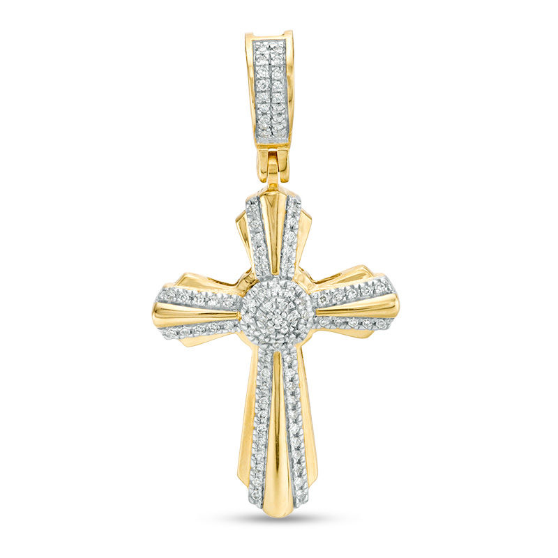 Main Image 1 of 1/8 CT. T.W. Diamond Sunburst Cross Necklace Charm in 10K Gold