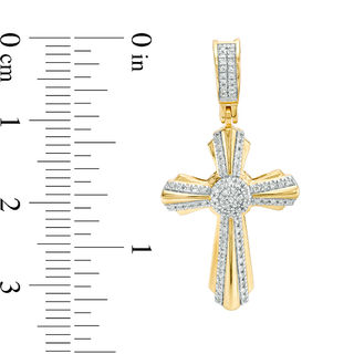 1/8 CT. T.W. Diamond Sunburst Cross Necklace Charm in 10K Gold