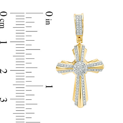 1/8 CT. T.W. Diamond Sunburst Cross Necklace Charm in 10K Gold
