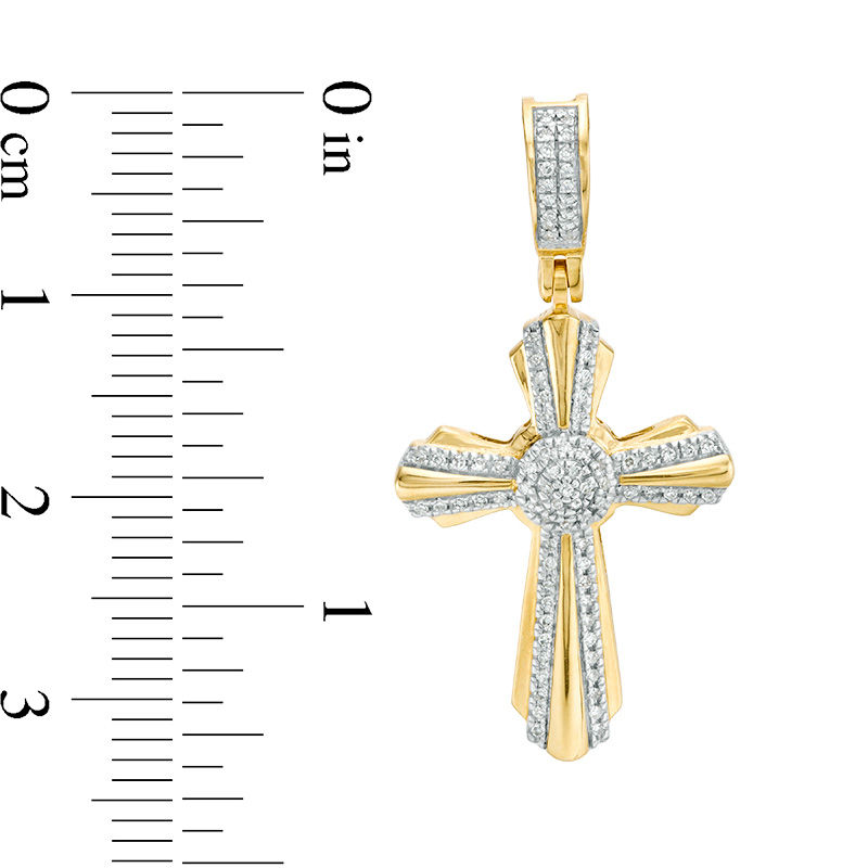 Main Image 2 of 1/8 CT. T.W. Diamond Sunburst Cross Necklace Charm in 10K Gold
