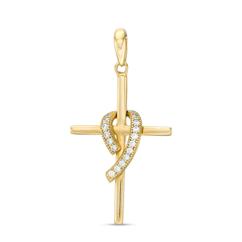 Main Image 1 of Cubic Zirconia Overlay Cross Pendant Charm in 10K Gold
