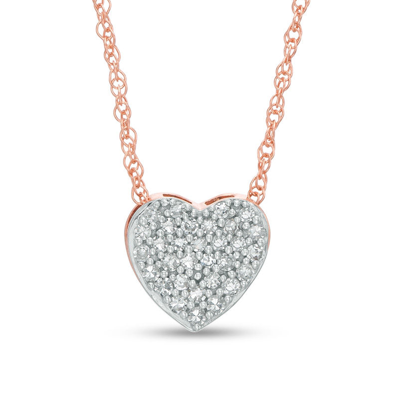 Main Image 1 of 1/10 CT. T.W. Composite Diamond Heart Pendant in 10K Rose Gold