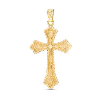 Diamond-Cut Floral Cross Pendant Charm in 10K Gold