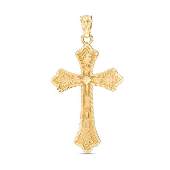 Diamond-Cut Floral Cross Pendant Charm in 10K Gold