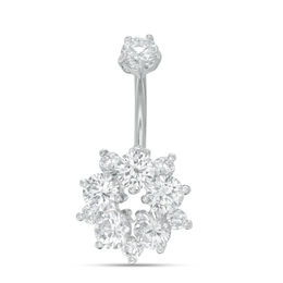 014 Gauge Cubic Zirconia Flower Curved Belly Button Ring in Solid Stainless Steel