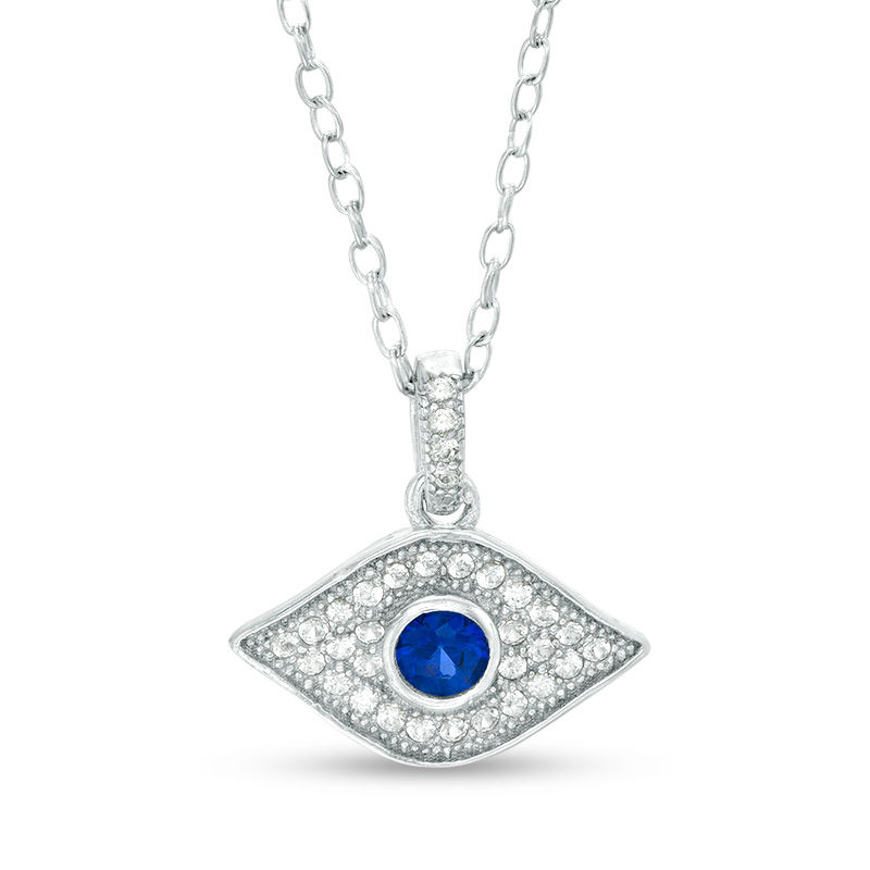Main Image 1 of 3.5mm Lab-Created Blue and White Sapphire Evil Eye Pendant in Sterling Silver