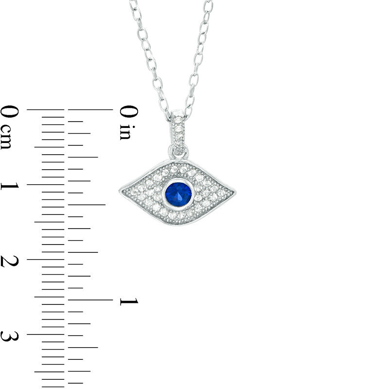 Main Image 2 of 3.5mm Lab-Created Blue and White Sapphire Evil Eye Pendant in Sterling Silver
