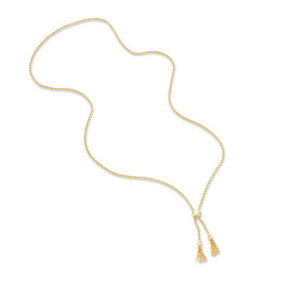 016 Gauge Rope Chain with Bead and Tassel Lariat-Style Bolo Necklace in 10K Gold Bonded Sterling Silver - 30"
