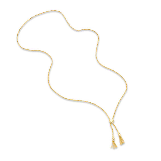 016 Gauge Rope Chain with Bead and Tassel Lariat-Style Bolo Necklace in 10K Gold Bonded Sterling Silver - 30"