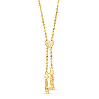 016 Gauge Rope Chain with Bead and Tassel Lariat-Style Bolo Necklace in 10K Gold Bonded Sterling Silver - 30"