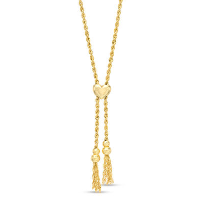 016 Gauge Rope Chain with Bead and Tassel Lariat-Style Bolo Necklace in 10K Gold Bonded Sterling Silver - 30"