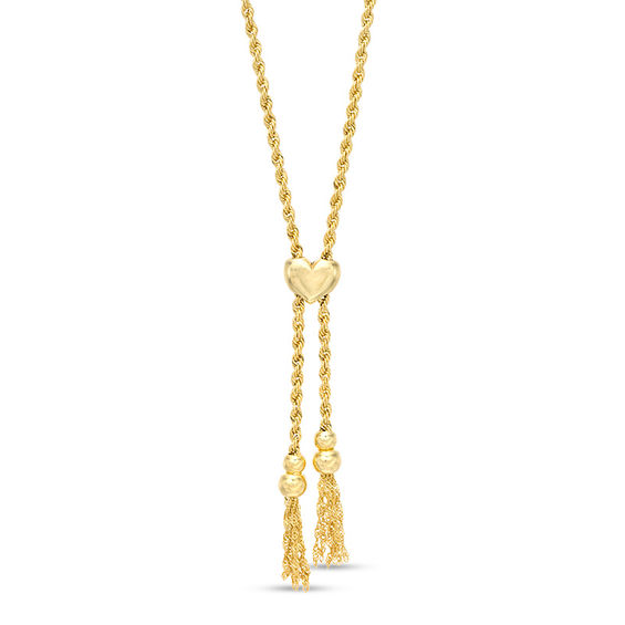 016 Gauge Rope Chain with Bead and Tassel Lariat-Style Bolo Necklace in 10K Gold Bonded Sterling Silver - 30"