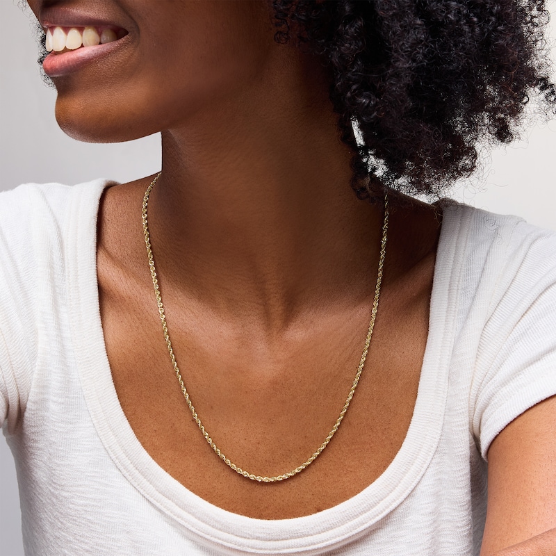 Main Image 2 of 14K Hollow Gold Diamond-Cut Rope Chain - 22"