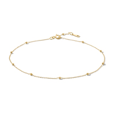 10K Solid Gold Bead Station Anklet