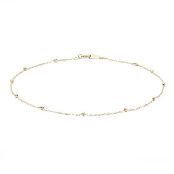 10K Solid Gold Bead Station Anklet