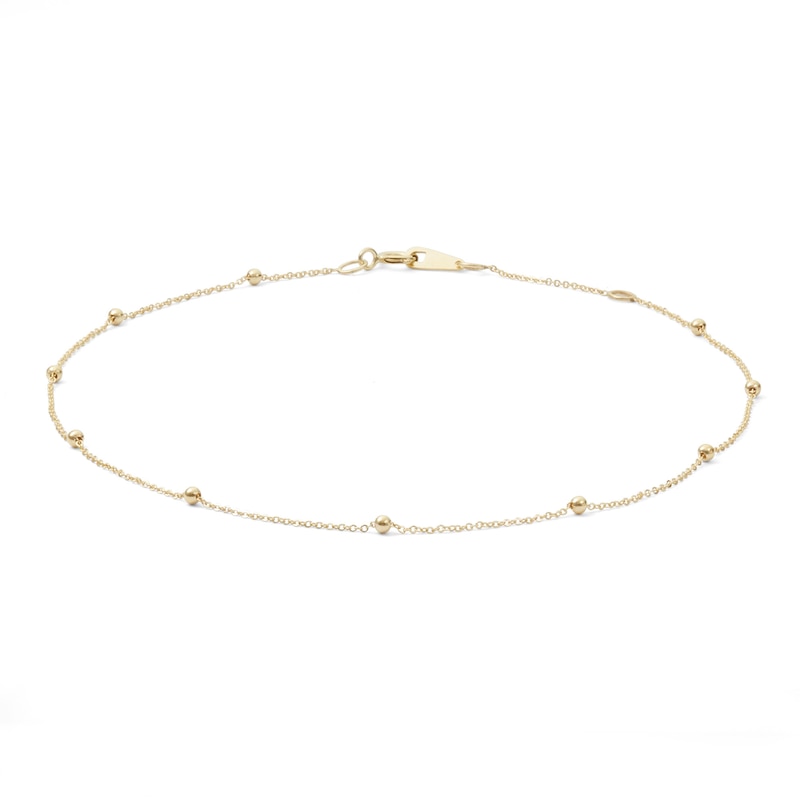 10K Solid Gold Bead Station Anklet