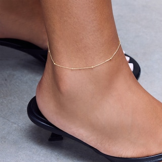 10K Solid Gold Bead Station Anklet