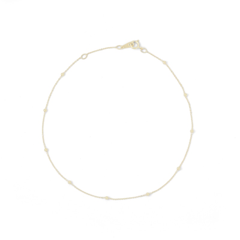 10K Solid Gold Bead Station Anklet