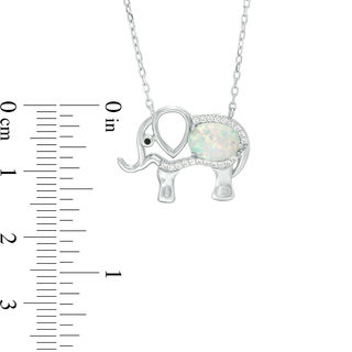 Sterling Silver Lab-Created Opal and White Sapphire with Black Spinel Elephant Pendant - 16" + 2"