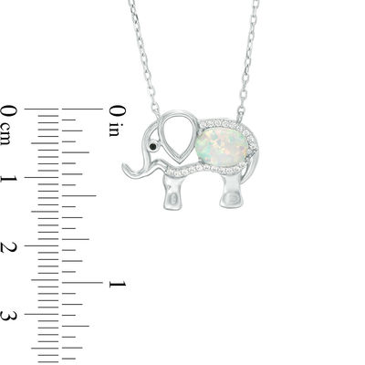 Sterling Silver Lab-Created Opal and White Sapphire with Black Spinel Elephant Pendant - 16" + 2"