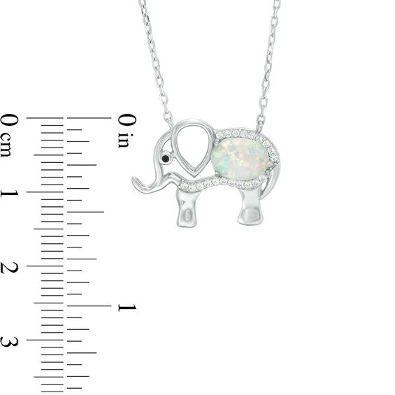 Sterling Silver Lab-Created Opal and White Sapphire with Black Spinel Elephant Pendant - 16" + 2"
