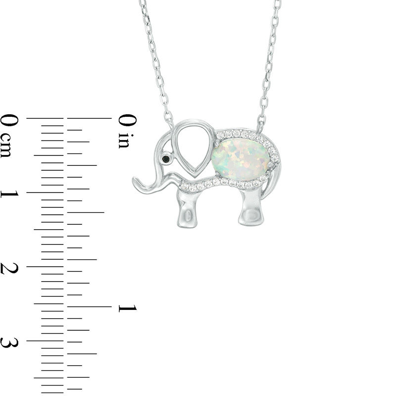 Oval Lab-Created Opal and White Sapphire with Black Spinel Elephant Necklace in Sterling Silver