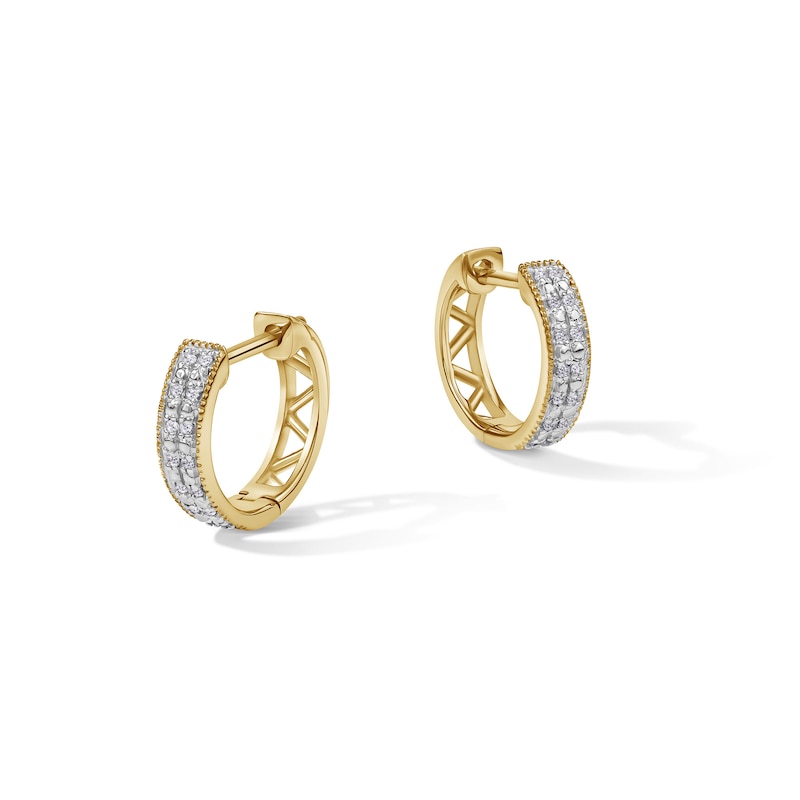 Main Image 1 of 1/10 CT. T.W. Diamond Double Row Hoop Earrings in 10K Gold