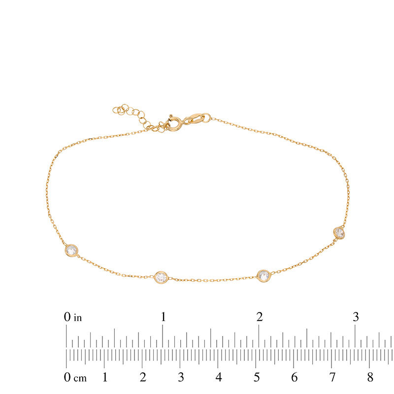 3.5mm Cubic Zirconia Station Anklet in 10K Gold - 10"