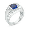 Thumbnail Image 1 of Barrel-Cut Lab-Created Blue and White Sapphire Ring in Sterling Silver