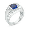 Thumbnail Image 2 of Barrel-Cut Lab-Created Blue and White Sapphire Ring in Sterling Silver