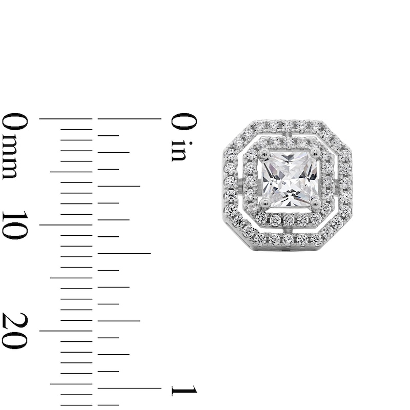 Main Image 2 of 5mm Princess-Cut Cubic Zirconia Double Octagon Frame Stud Earrings in Solid Sterling Silver
