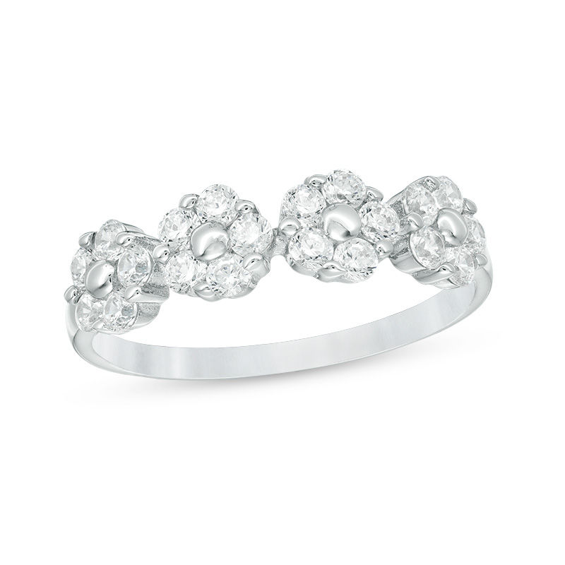 Main Image 1 of Cubic Zirconia Beaded Flower Ring in Sterling Silver - Size 7