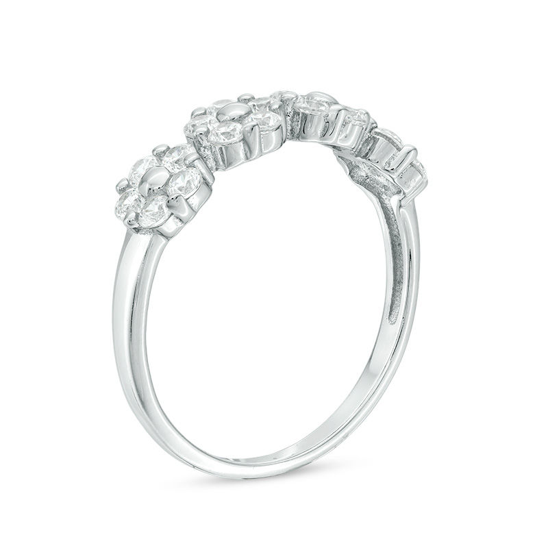 Main Image 2 of Cubic Zirconia Beaded Flower Ring in Sterling Silver - Size 7