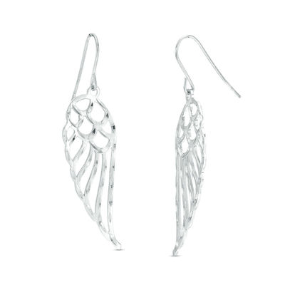 Sterling Silver Diamond-Cut Angel Wing Drop Earrings