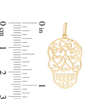 Filigree Sugar Skull Necklace Charm in 10K Gold