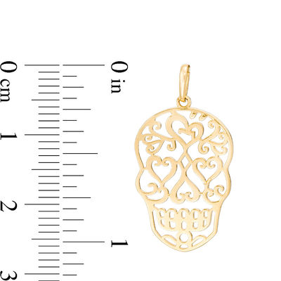 Filigree Sugar Skull Necklace Charm in 10K Gold