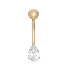 014 Gauge Pear-Shaped Cubic Zirconia Solitaire Curved Belly Button Ring in Solid 10K Gold