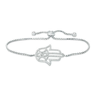 Cubic Zirconia Hamsa Bolo Bracelet in Sterling Silver - 10"