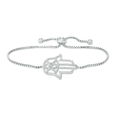 Cubic Zirconia Hamsa Bolo Bracelet in Sterling Silver - 10"