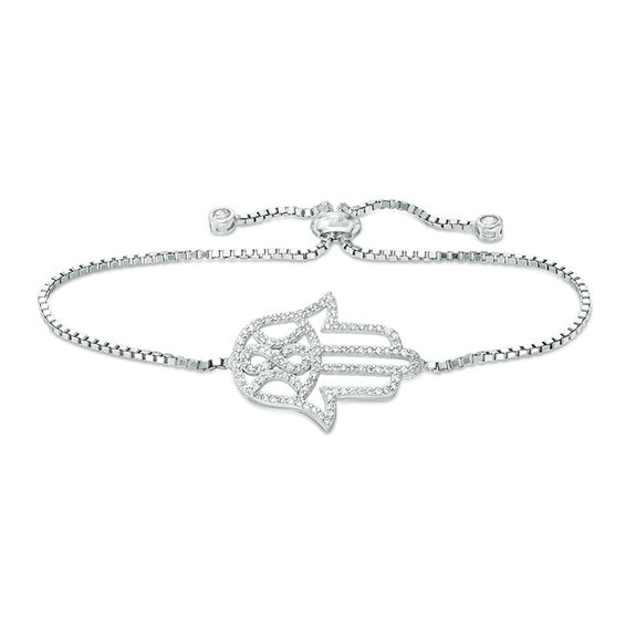 Cubic Zirconia Hamsa Bolo Bracelet in Sterling Silver - 10"