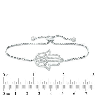 Cubic Zirconia Hamsa Bolo Bracelet in Sterling Silver - 10"