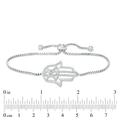 Cubic Zirconia Hamsa Bolo Bracelet in Sterling Silver - 10"