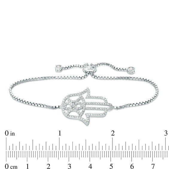 Cubic Zirconia Hamsa Bolo Bracelet in Sterling Silver - 10"