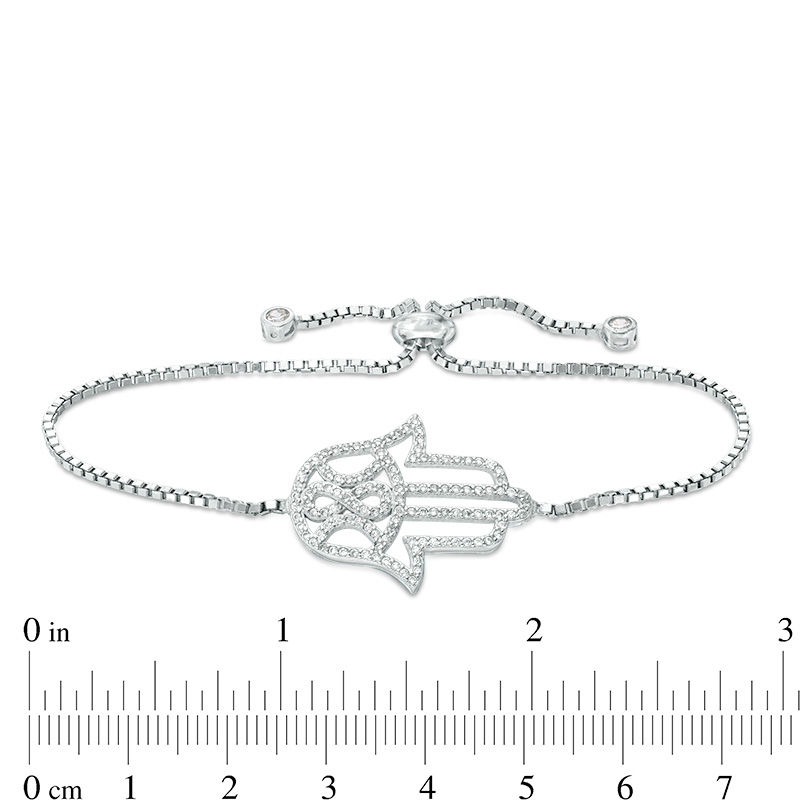 Cubic Zirconia Hamsa Bolo Bracelet in Sterling Silver - 10"