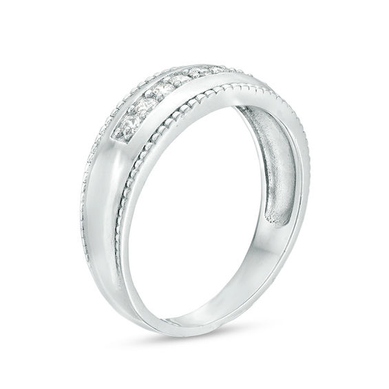 Zales Triton Blue Sapphire Bevelled Edge Wedding Band in Tungsten