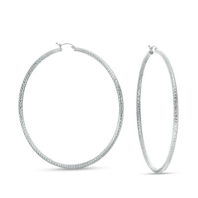 3 x 80mm Diamond-Cut Hoop Earrings in Sterling Silver