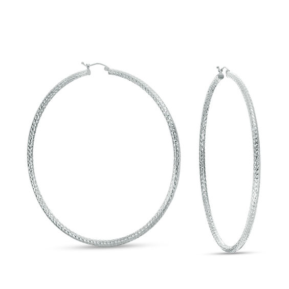 3 x 80mm Diamond-Cut Hoop Earrings in Sterling Silver