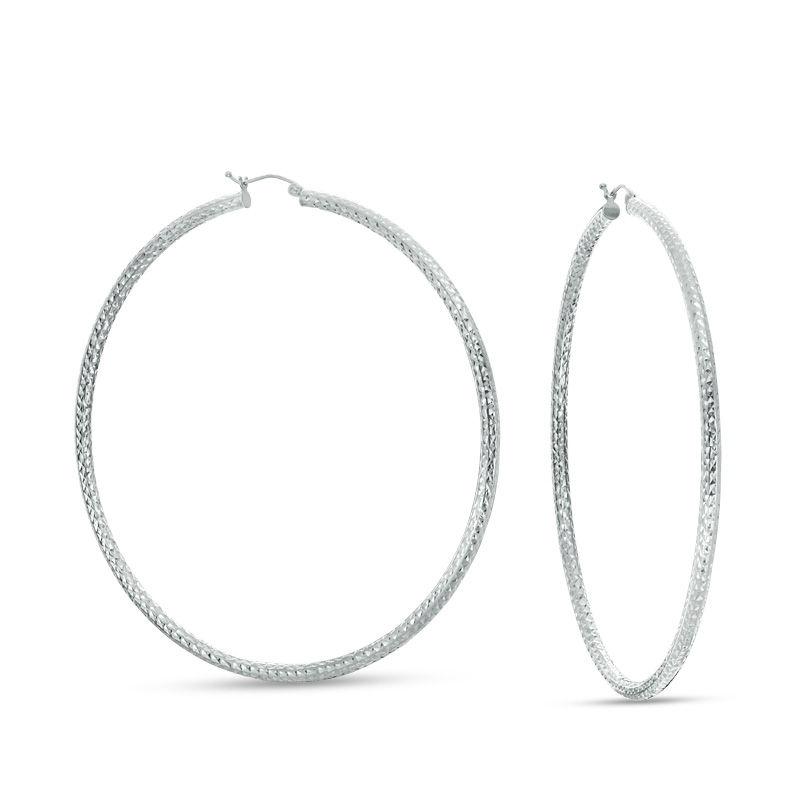 3 x 80mm Diamond-Cut Hoop Earrings in Sterling Silver