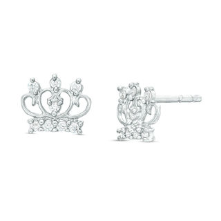 Cubic Zirconia Tiara Stud Earrings in Sterling Silver